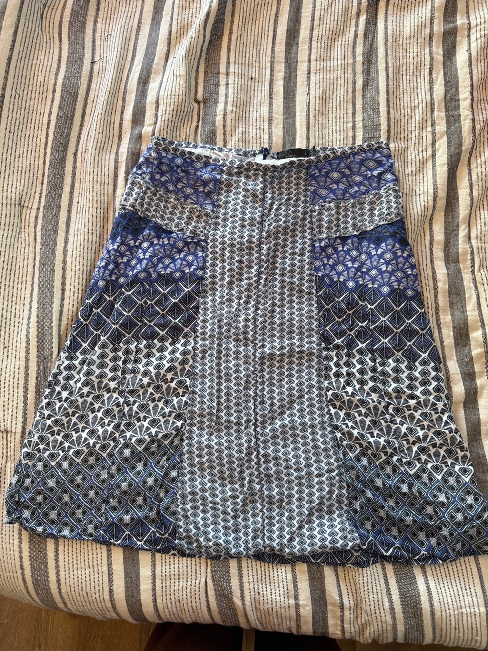 Prana Blue and White Patterned A-Line Skirt